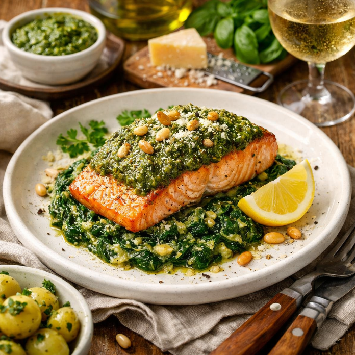 Роскошный лосось с песто и шпинатом: идеальное блюдо для особого случая