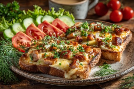 Вкусный и быстрый завтрак: гренки с сыром и колбасой на новый лад